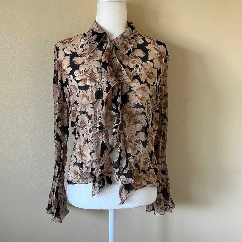 Brown and black floral blouse